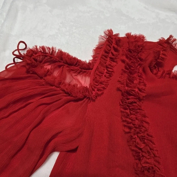 NWT ALEXIS Belicia Sheer Organza Cold Shoulder Top with Ruffled-Trim, 100% Silk - Picture 8 of 15